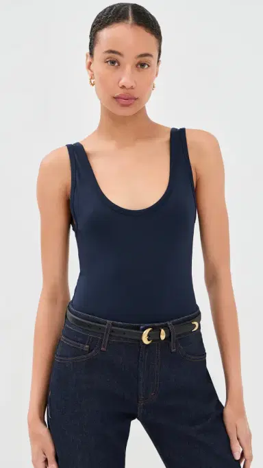 Wardrobe.NYC WARDROBE. NYC Opaque Scoop Thong Bodysuit Navy | Thumbnail 2
