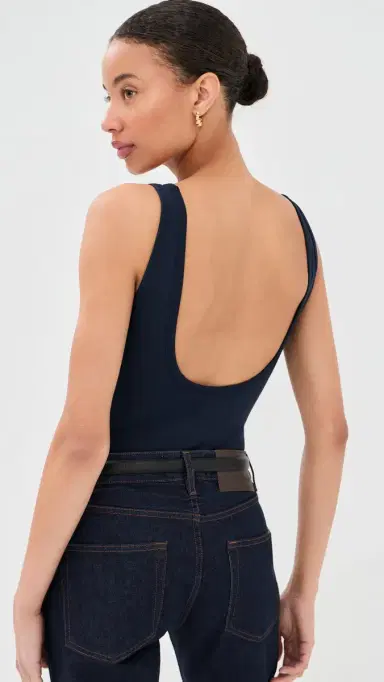 Wardrobe.NYC WARDROBE. NYC Opaque Scoop Thong Bodysuit Navy | Thumbnail 3