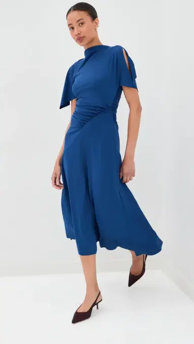 Victoria Beckham Cap Sleeve Dress Dark Ocean | Thumbnail 2