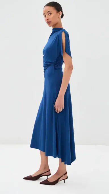 Victoria Beckham Cap Sleeve Dress Dark Ocean | Thumbnail 4