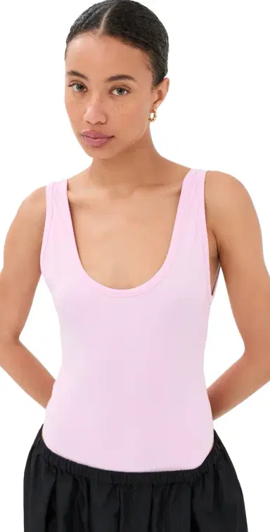 Wardrobe.NYC WARDROBE. NYC Opaque Scoop Thong Bodysuit Baby Pink | Thumbnail 1 Wardrobe.NYC WARDROBE. NYC Opaque Scoop Thong Bodysuit Baby Pink | Thumbnail 1