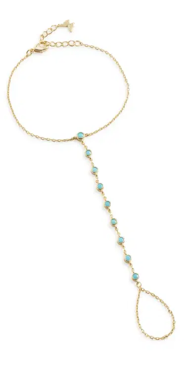 By Adina Eden Turquoise Bezel Station Hand Chain | Thumbnail 1