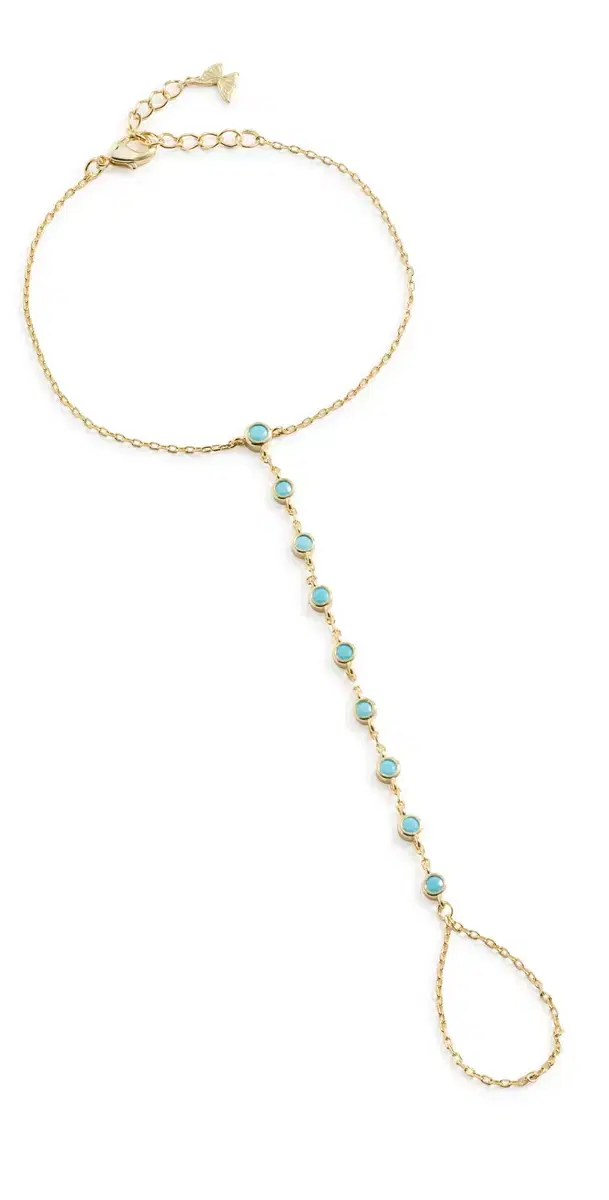 By Adina Eden Turquoise Bezel Station Hand Chain Turquoise One Size