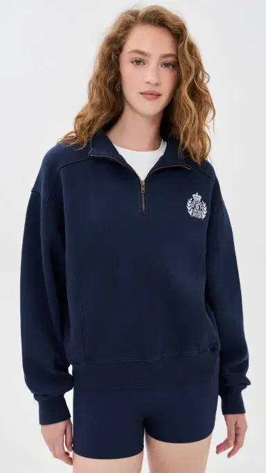 Sporty & Rich NY Crest Embroidered Quarter Zip Dark Navy L | Thumbnail 2 Sporty & Rich NY Crest Embroidered Quarter Zip Dark Navy L | Thumbnail 2