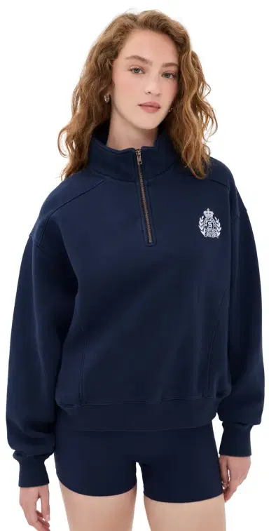 Sporty & Rich NY Crest Embroidered Quarter Zip Dark Navy L | Thumbnail 1 Sporty & Rich NY Crest Embroidered Quarter Zip Dark Navy L | Thumbnail 1