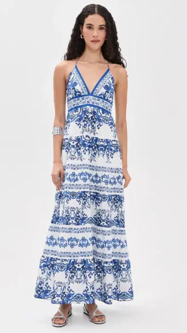 Alice + Olivia Karolina Smocked Waist Tiered Maxi Dress Solstice | Thumbnail 3
