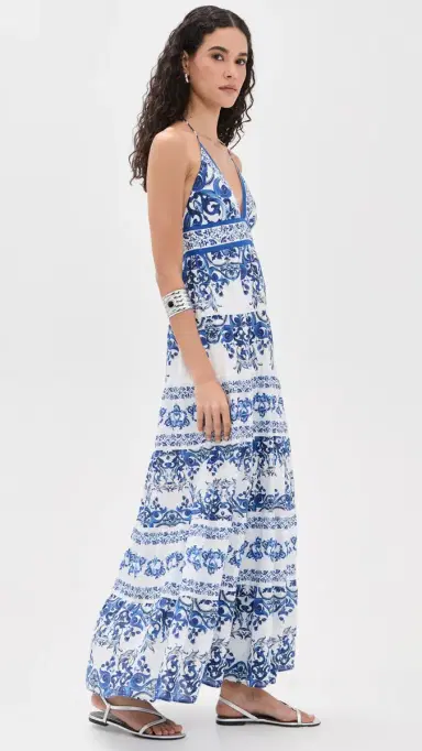 Alice + Olivia Karolina Smocked Waist Tiered Maxi Dress Solstice | Thumbnail 5
