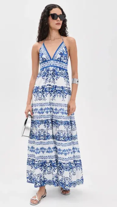 Alice + Olivia Karolina Smocked Waist Tiered Maxi Dress Solstice | Thumbnail 6