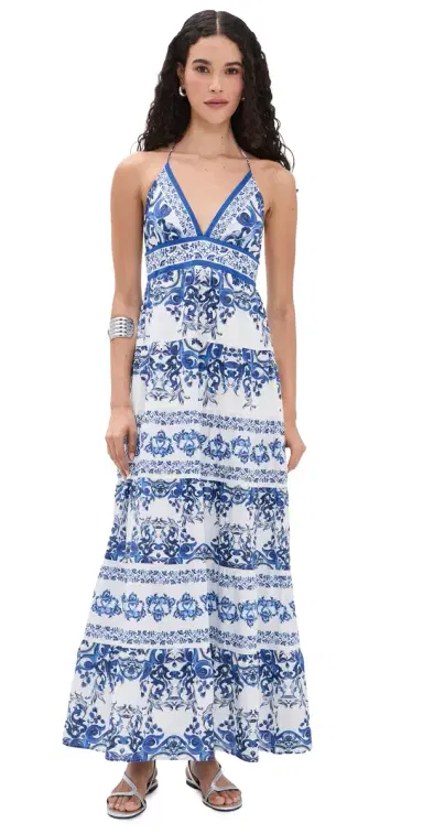 Alice + Olivia Karolina Smocked Waist Tiered Maxi Dress Solstice | Thumbnail 1