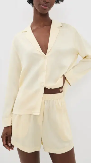 Lunya Washable Silk Button Up and Shorts Pajama Set French Butter L | Thumbnail 2