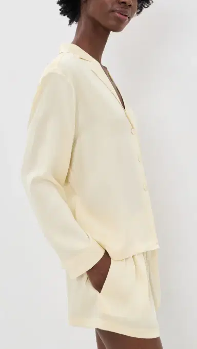 Lunya Washable Silk Button Up and Shorts Pajama Set French Butter L | Thumbnail 4