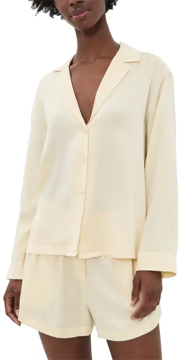 Lunya Washable Silk Button Up and Shorts Pajama Set FRENCH BUTTER