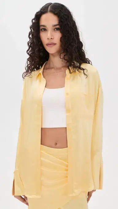 4th & Reckless Corbie Button Down Shirt Lemon L | Thumbnail 2