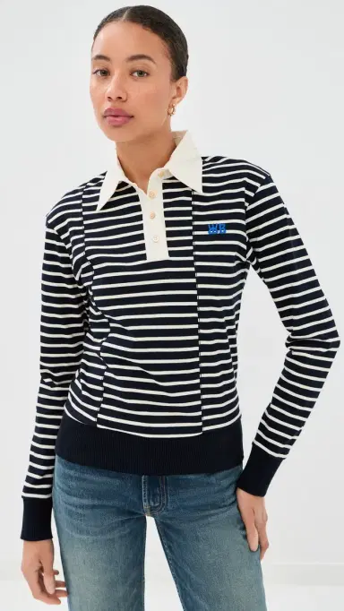 Wales Bonner Reflect Polo Top Navy/Ivory | Thumbnail 2 Wales Bonner Reflect Polo Top Navy/Ivory | Thumbnail 2