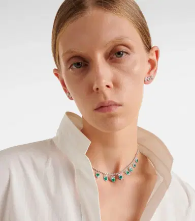 Kamyen 18kt white gold and enamel choker with emeralds and diamonds | Thumbnail 3