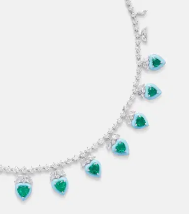 Kamyen 18kt white gold and enamel choker with emeralds and diamonds | Thumbnail 5