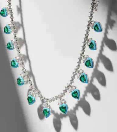 Kamyen 18kt white gold and enamel choker with emeralds and diamonds | Thumbnail 6