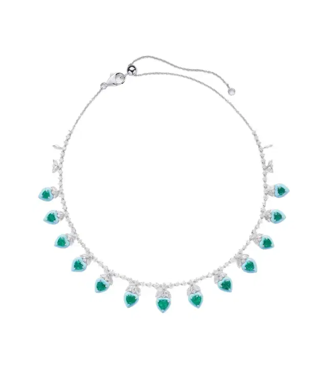 Kamyen 18kt white gold and enamel choker with emeralds and diamonds