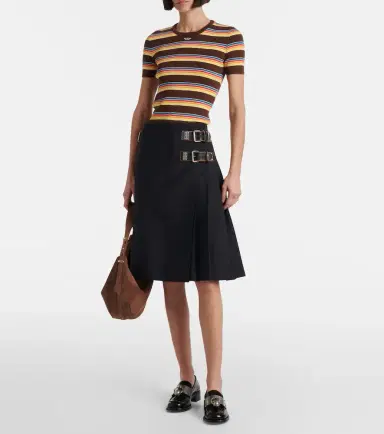 Prada Striped ribbed-knit cotton T-shirt | Thumbnail 2