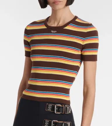 Prada Striped ribbed-knit cotton T-shirt | Thumbnail 4