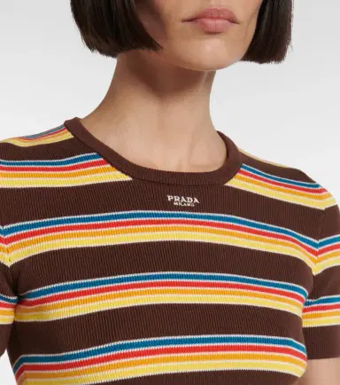 Prada Striped ribbed-knit cotton T-shirt | Thumbnail 5