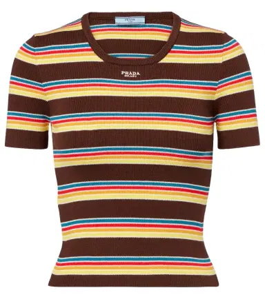 Prada Striped ribbed-knit cotton T-shirt | Thumbnail 1