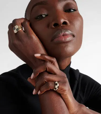 Yvonne Leon Yvonne Léon Alliance Damier 9kt gold ring with diamonds and onyx | Thumbnail 3