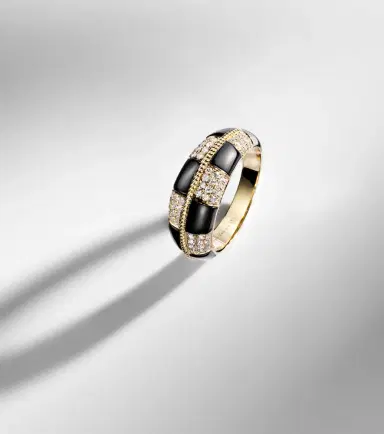 Yvonne Leon Yvonne Léon Alliance Damier 9kt gold ring with diamonds and onyx | Thumbnail 5