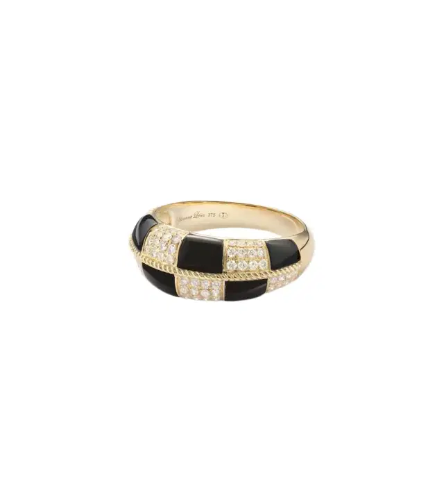 Yvonne Leon Yvonne Léon Alliance Damier 9kt gold ring with diamonds and onyx