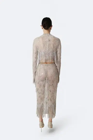 Lapointe Geometric Crystal Fringe High Waist Skirt | Thumbnail 2