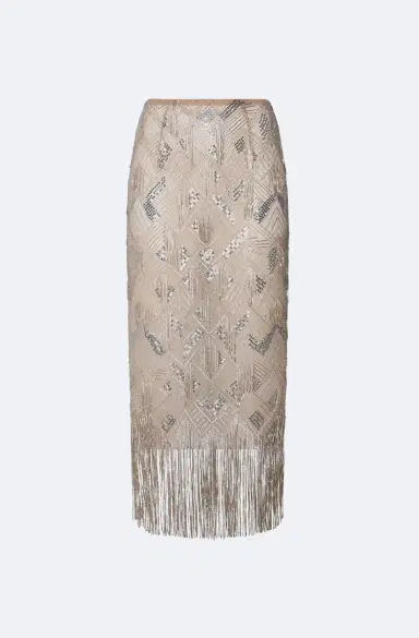 Lapointe Geometric Crystal Fringe High Waist Skirt | Thumbnail 4