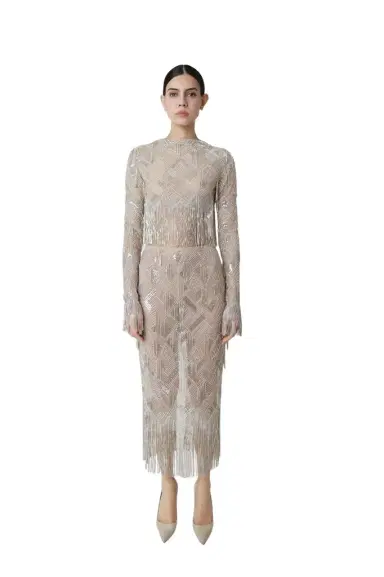 Lapointe Geometric Crystal Fringe High Waist Skirt | Thumbnail 1