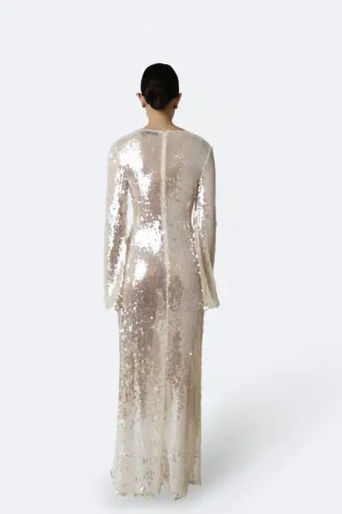 Lapointe Mesh Sequin Longsleeve Gown With Side Tucks | Thumbnail 2