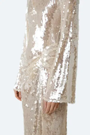 Lapointe Mesh Sequin Longsleeve Gown With Side Tucks | Thumbnail 3