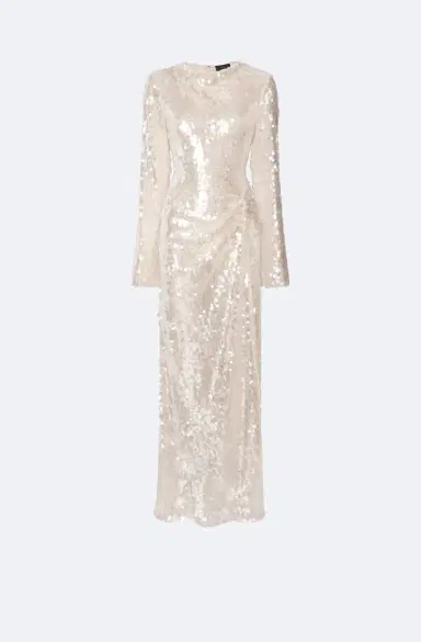 Lapointe Mesh Sequin Longsleeve Gown With Side Tucks | Thumbnail 4