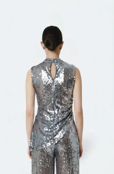 Lapointe Mesh Sequin Mockneck Top With Pleats | Thumbnail 2
