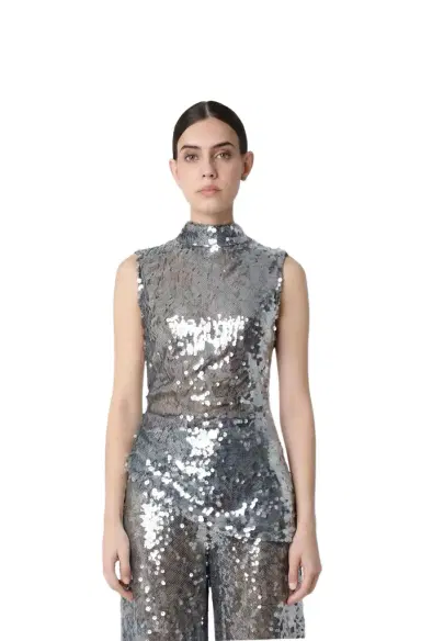 Lapointe Mesh Sequin Mockneck Top With Pleats | Thumbnail 1