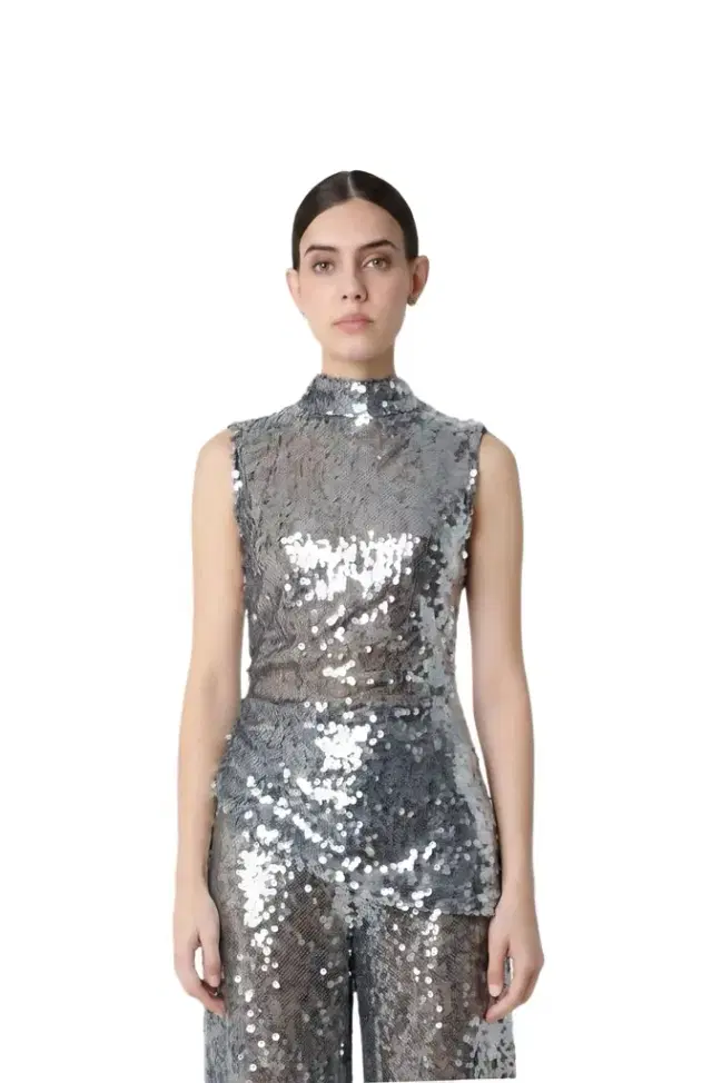 LAPOINTE Mesh Sequin Mockneck Top With Pleats