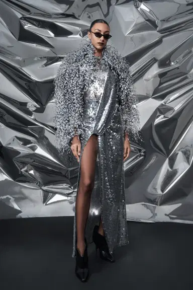 Lapointe Mesh Sequin Sleeveless Gown With Sash | Thumbnail 4