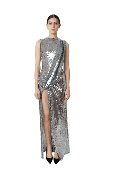 Lapointe Mesh Sequin Sleeveless Gown With Sash | Thumbnail 1