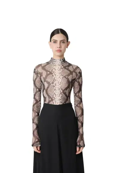Lapointe Printed Mesh Mock Neck Bodysuit | Thumbnail 1