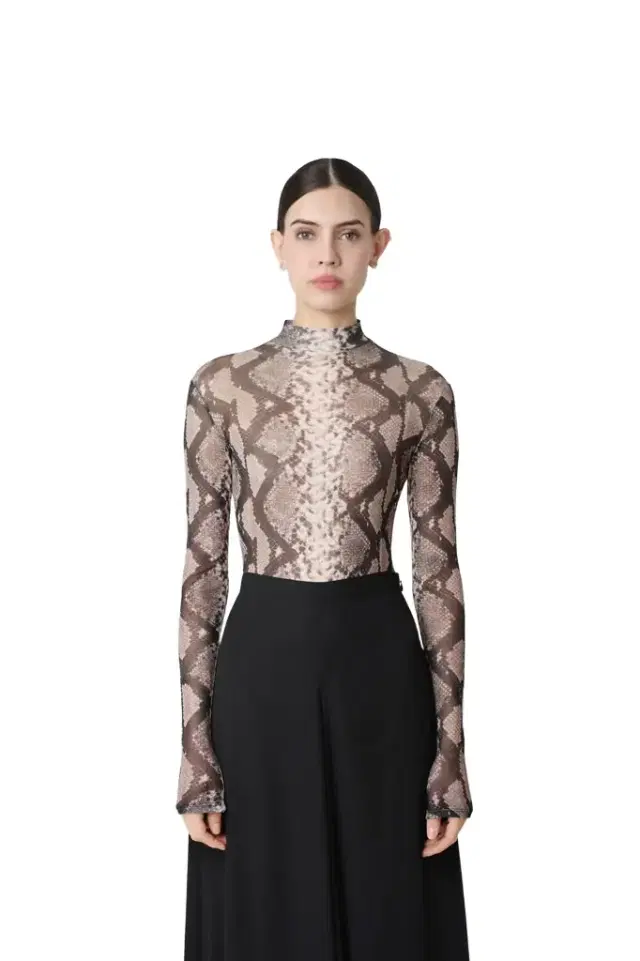 Printed Mesh Mock Neck Bodysuit