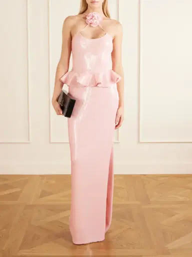 Rodarte Floral-appliquéd Ruffled Sequined Mesh Halterneck Gown | Thumbnail 2