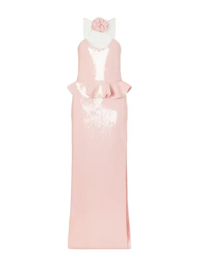 Floral-appliquéd Ruffled Sequined Mesh Halterneck Gown
