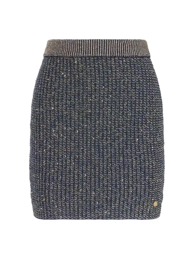 Embroidered Metallic Tweed Mini Skirt