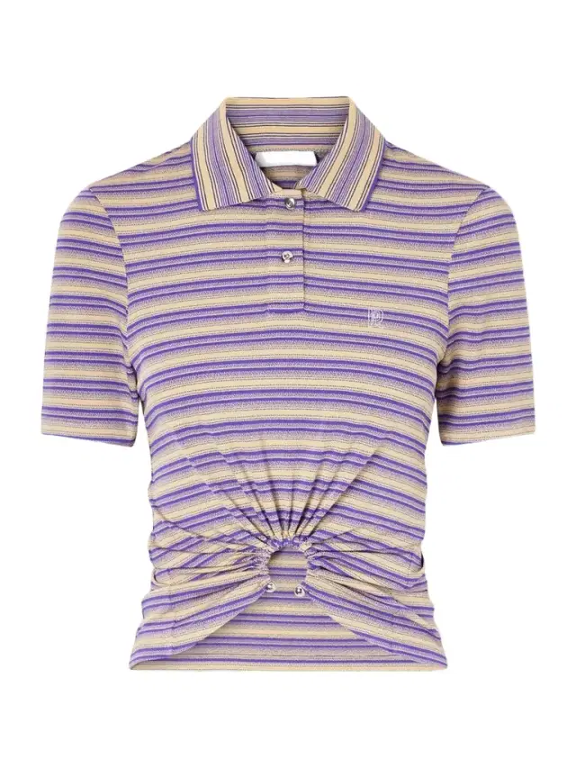 Embellished Striped Woven Polo Shirt