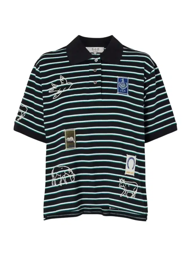 Sea Winslow Appliquéd Embroidered Striped Cotton Polo Shirt