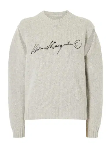 MM6 MAISON MARGIELA Logo-print Cut-out Wool-blend Sweater | Thumbnail 1 MM6 MAISON MARGIELA Logo-print Cut-out Wool-blend Sweater | Thumbnail 1