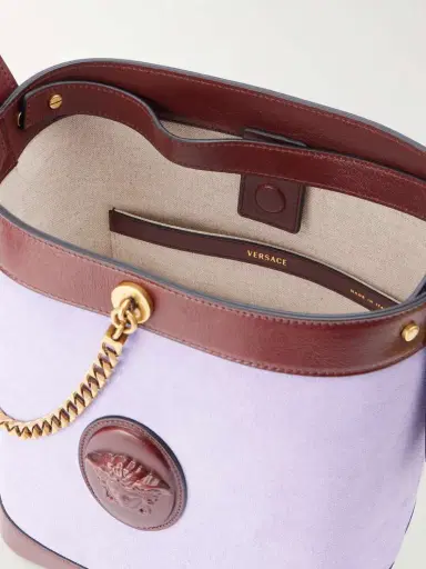 Versace Pivot Leather-trimmed Suede Bucket Bag | Thumbnail 6 Versace Pivot Leather-trimmed Suede Bucket Bag | Thumbnail 6
