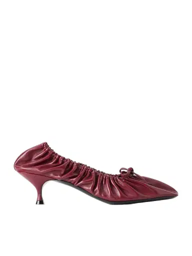 Herbert Levine Gather Around 55 Bow-detailed Gathered Leather Pumps | Thumbnail 1 Herbert Levine Gather Around 55 Bow-detailed Gathered Leather Pumps | Thumbnail 1